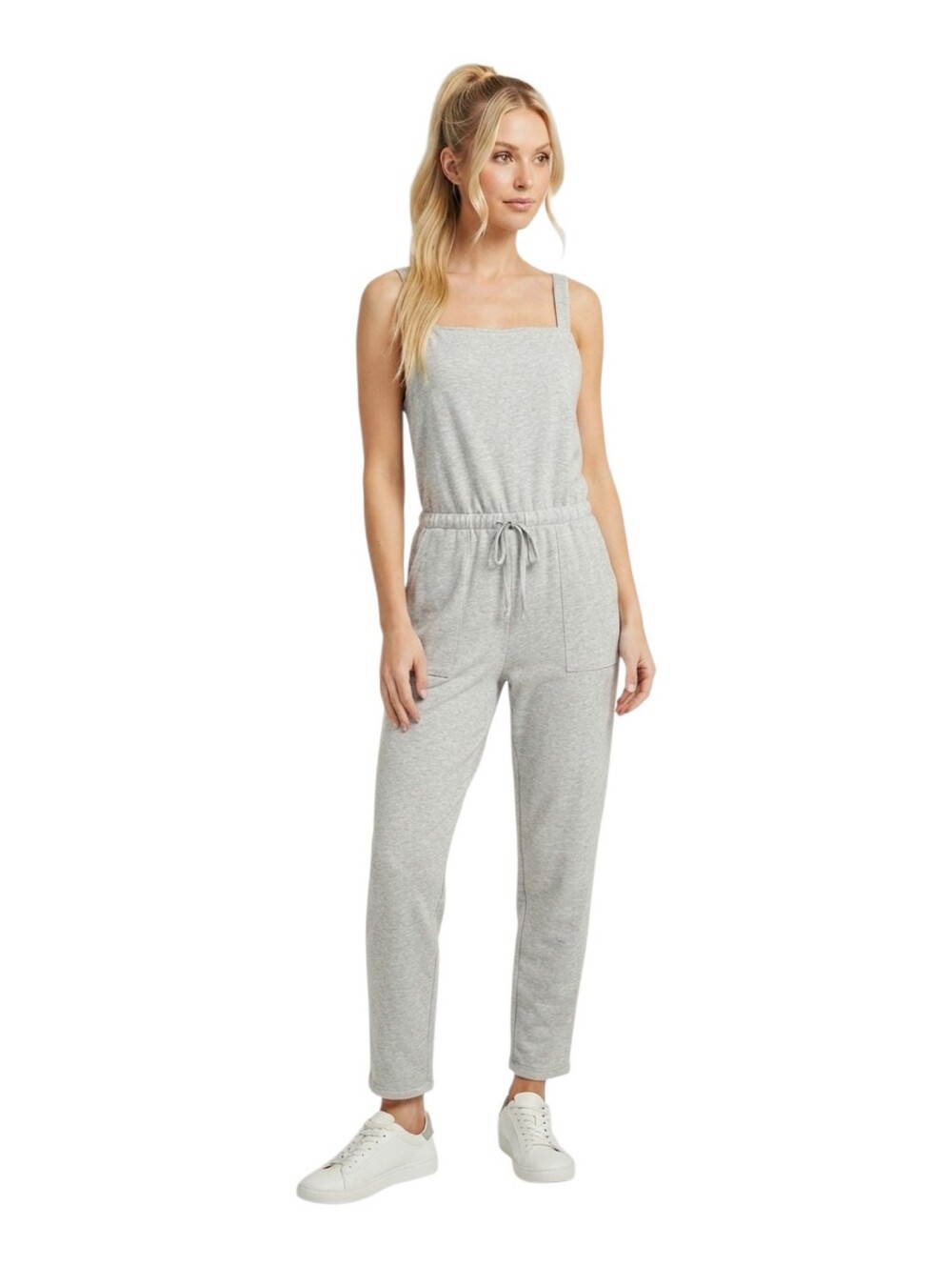 Hippie Rose Gray Overall Jumpsuit Lounge Romper Drawstring Waist Large